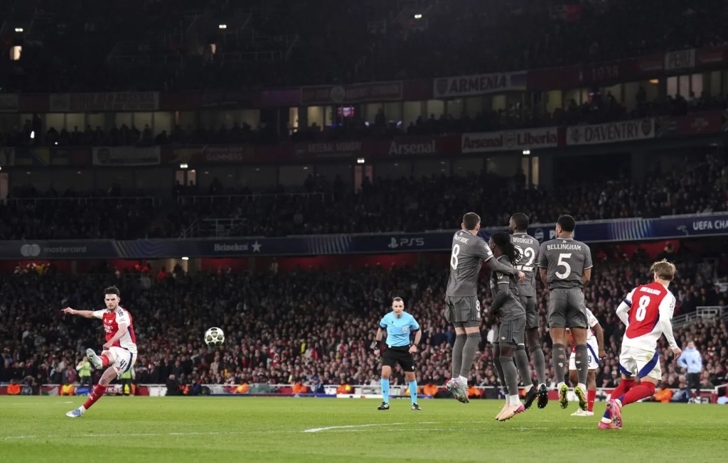 Arsenal vence al Madrid: dos tiros libres de Rice&nbsp;deslumbran